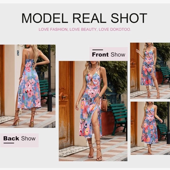 Summer Floral Print Spaghetti Strap Split Sundress - Picture 3 of 3